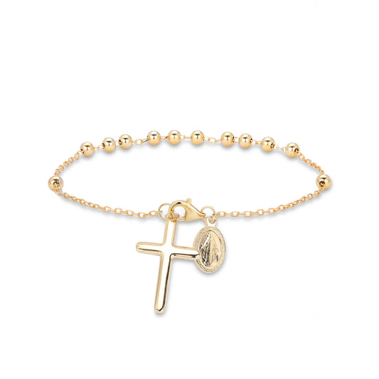 925 Sterling Silver Cross & Virgin Mary Charm Bracelet – Minimalist Faith Jewelry, Gold & Silver Options