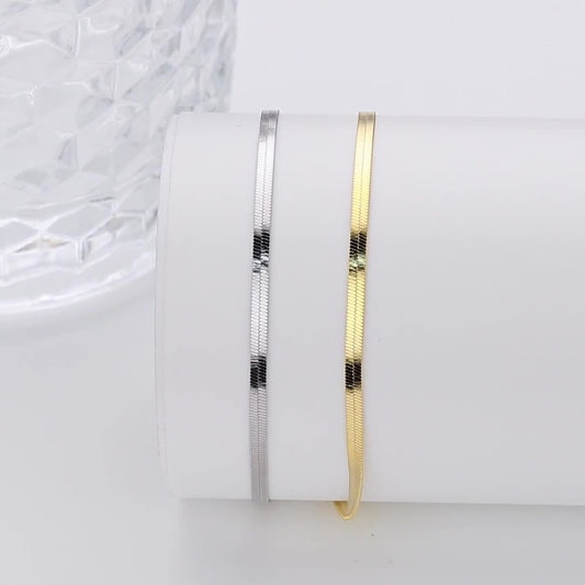 S925 Sterling Silver Flat Snake Blade Chain Bracelet | Minimalist Niche Design