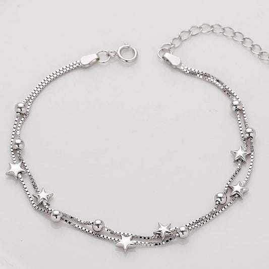 925 Silver Double Layer Star Bracelet | Minimalist Fashion Everyday Style