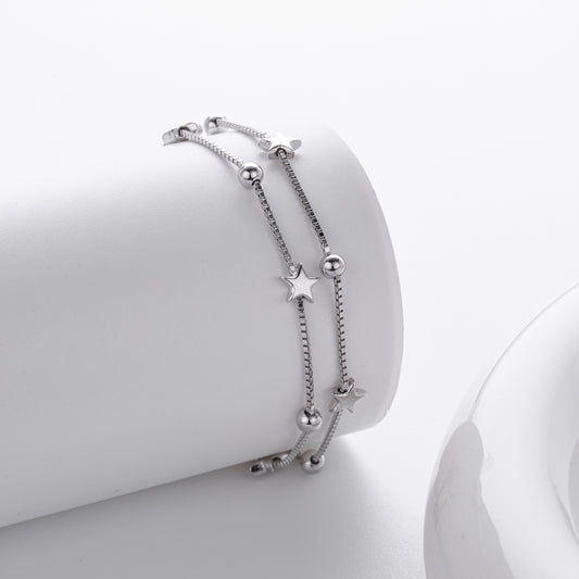 925 Silver Double Layer Star Bracelet | Minimalist Fashion Everyday Style