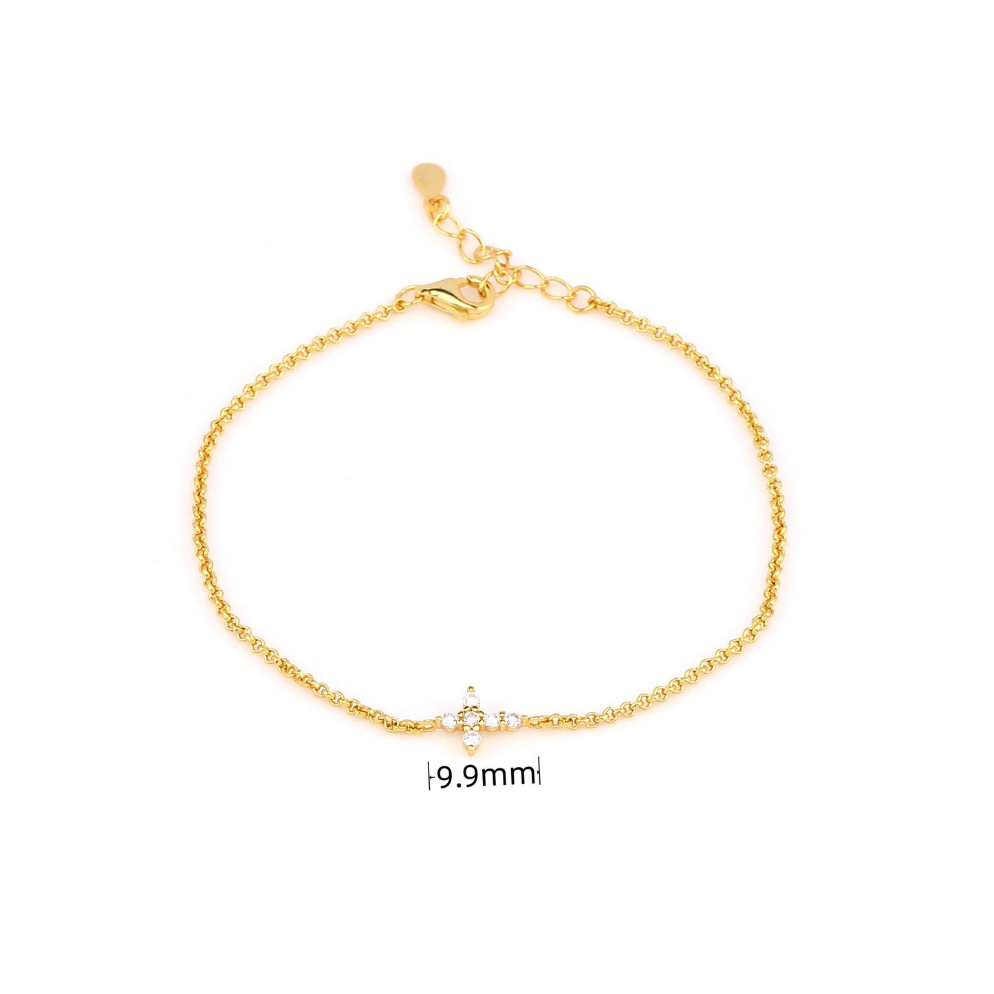 925 Sterling Silver Cross Bracelet with Cubic Zirconia | 18K White Gold Plated, Hypoallergenic