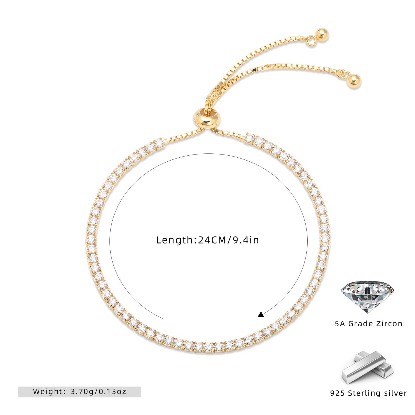 925 Sterling Silver Adjustable Zircon Bracelet | Minimalist & Versatile (Gold & Silver)