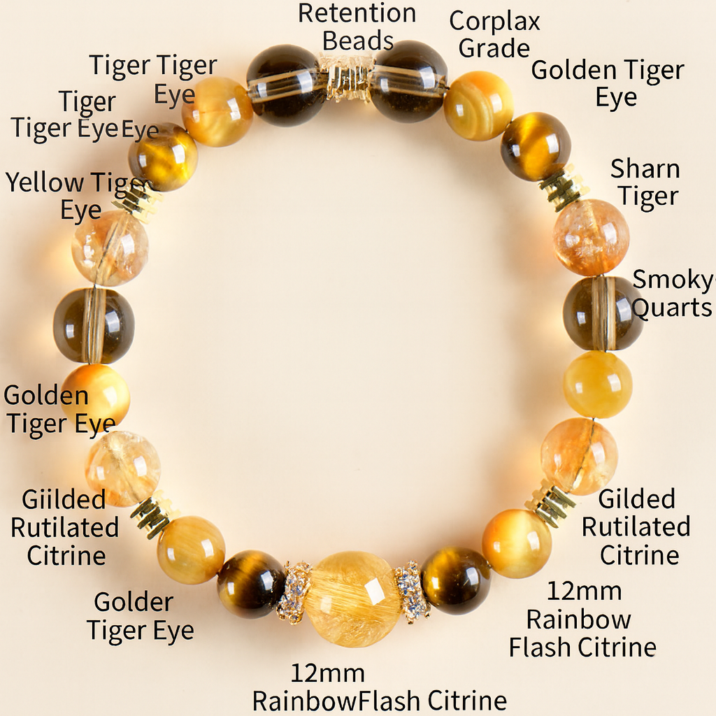 Natural Citrine, Hawk’s Eye & Golden Tiger Eye Bracelet | Gemstone Energy Jewelry