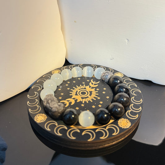 obsidian bracelet, moonstone bracelet, protection jewelry, spiritual bracelet