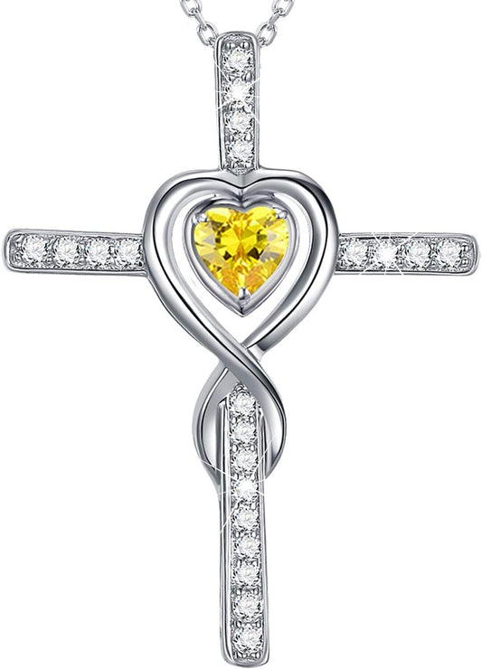 Eternal Love Citrine Heart Infinity Cross Necklace
