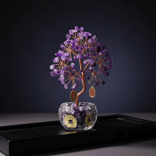 Natural Crystal Wish Tree | Amethyst, Citrine, Clear Quartz & Rose Quartz | Handmade Feng Shui Tree