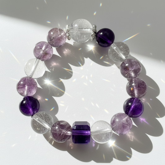 Nine Purple Fire Natural Amethyst Bracelet | Wealth, Protection & Energy Healing