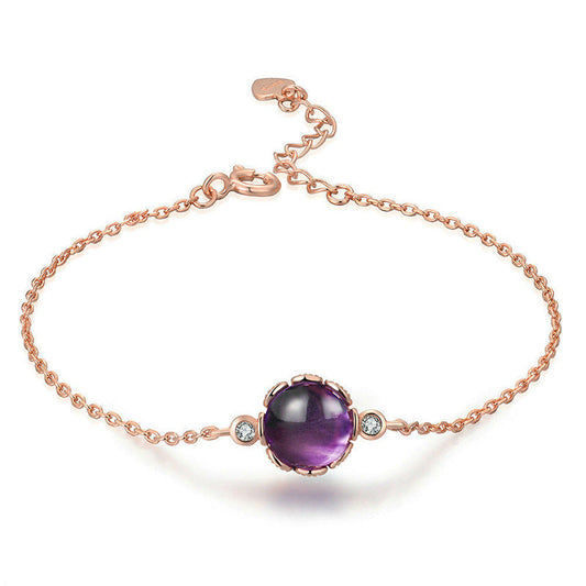 Round Amethyst Bracelet | 18K Rose Gold Plated, Elegant Minimalist Design