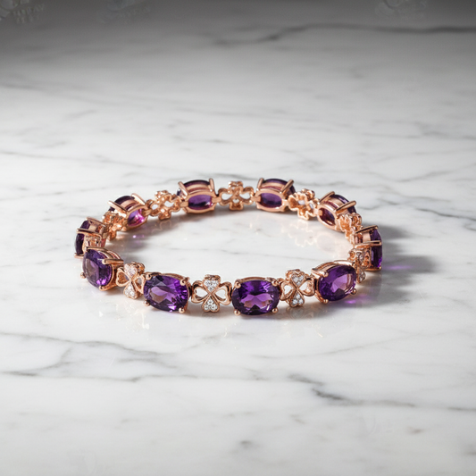 Luxury Amethyst Clover Bracelet | 18K Gold Plated Gemstone Diamond Design
