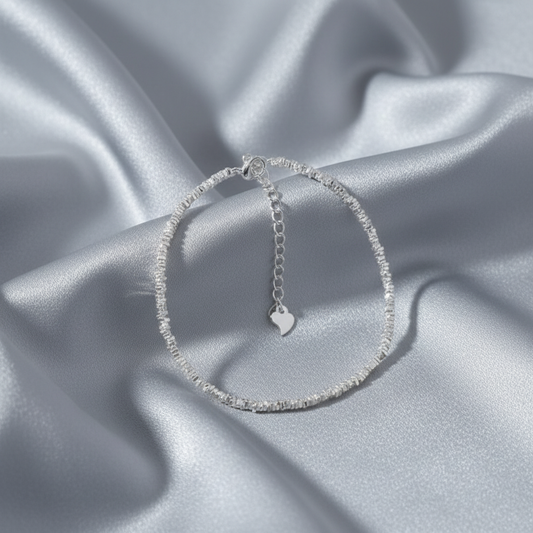 ✨ Niche Design Sterling Silver Bracelet – Fragmented Silver Beads, Minimalist Adjustable Chain