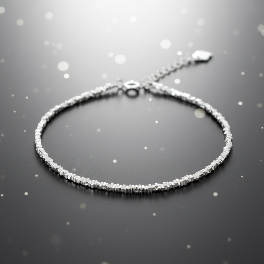 ✨ Niche Design Sterling Silver Bracelet – Fragmented Silver Beads, Minimalist Adjustable Chain