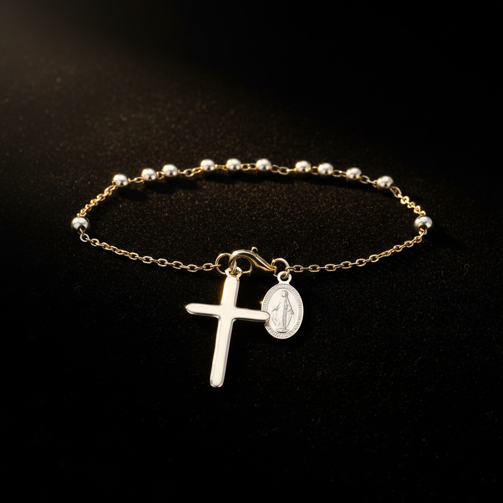 925 Sterling Silver Cross & Virgin Mary Charm Bracelet – Minimalist Faith Jewelry, Gold & Silver Options