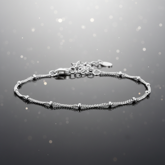 925 Silver Platinum/Gold Plated Beaded Chain Bracelet | Minimalist Everyday Style