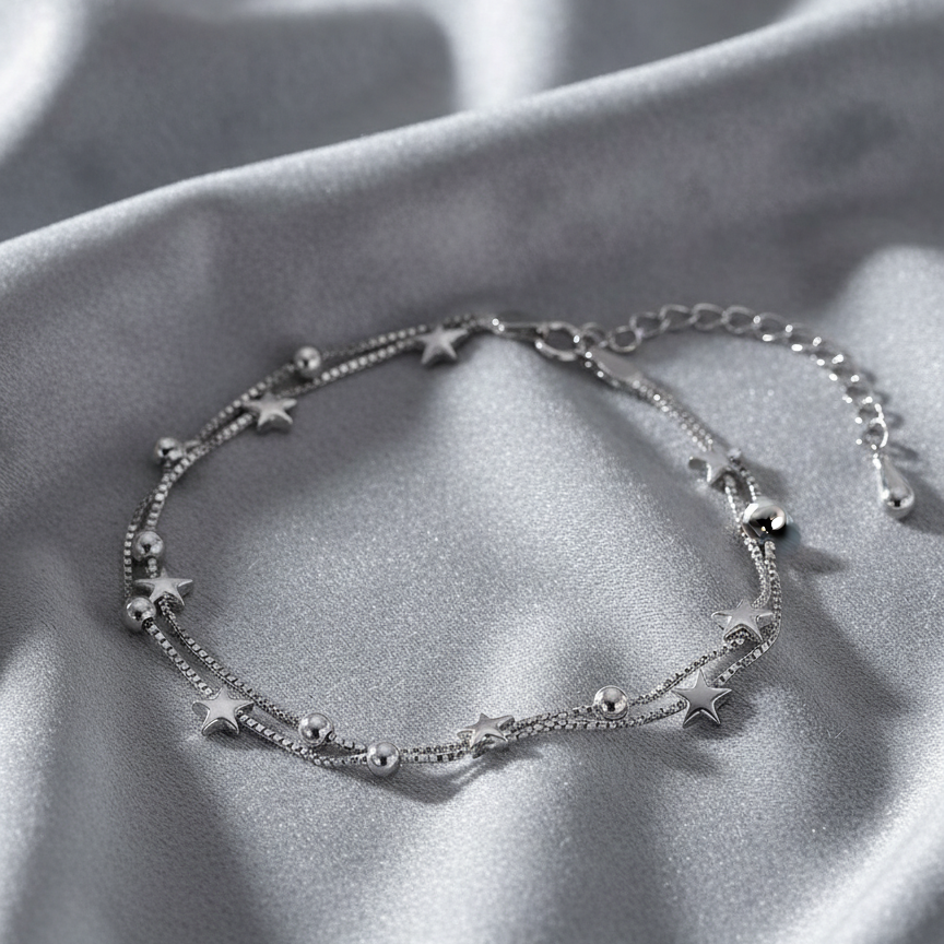 925 Silver Double Layer Star Bracelet | Minimalist Fashion Everyday Style