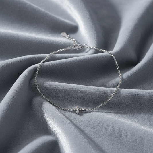 925 Sterling Silver Cross Bracelet with Cubic Zirconia | 18K White Gold Plated, Hypoallergenic
