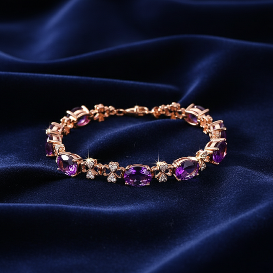 Luxury Amethyst Clover Bracelet | 18K Gold Plated Gemstone Diamond Design