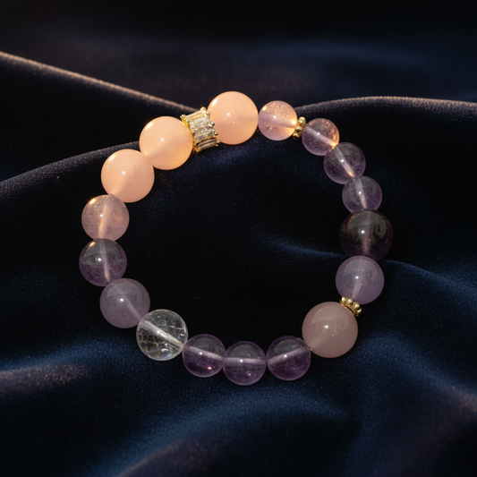 Amethyst & Rose Quartz Energy Bracelet Ninefold Purple Flame