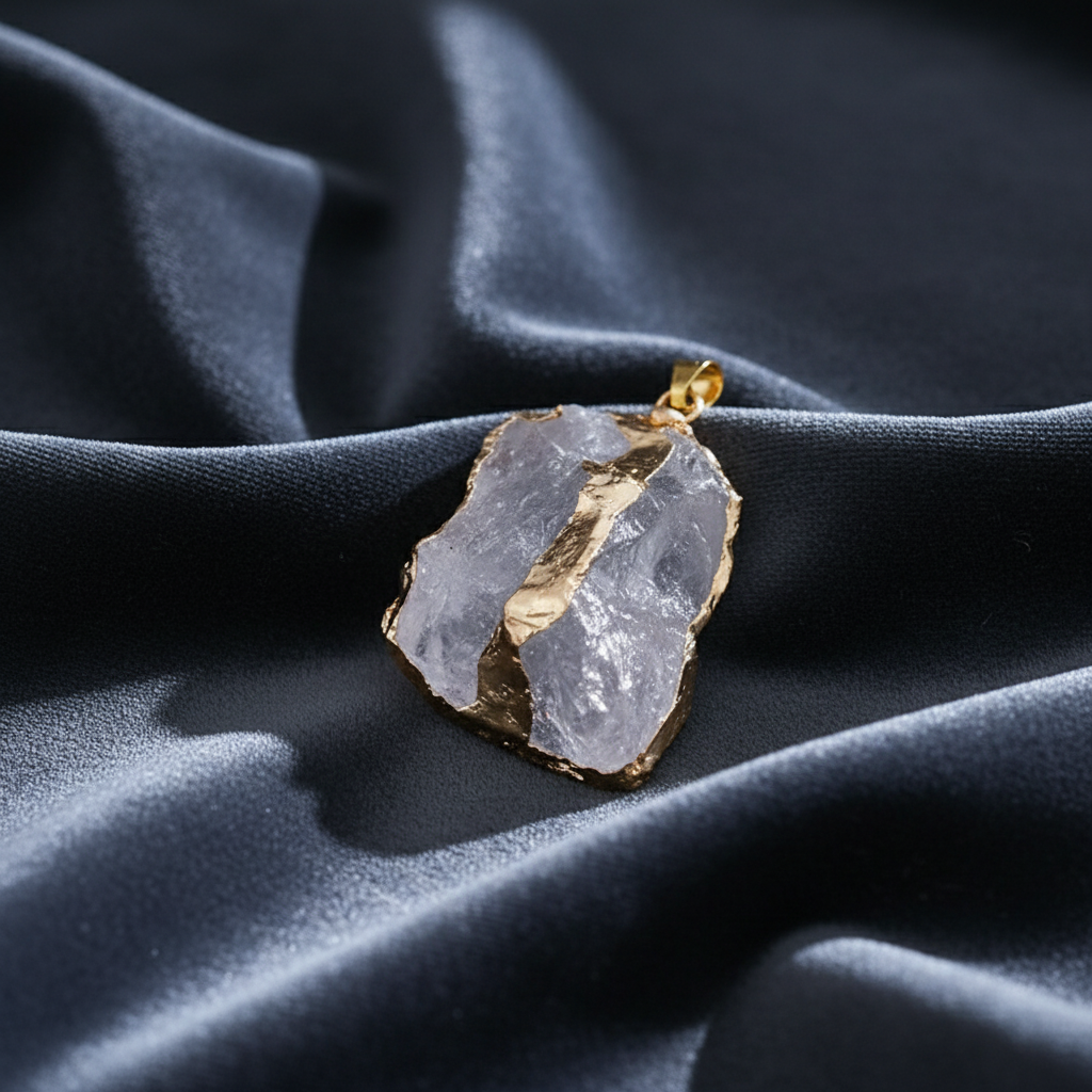 Natural Rose Quartz & Amethyst Irregular Pendant Necklace | Gold-Plated Edge