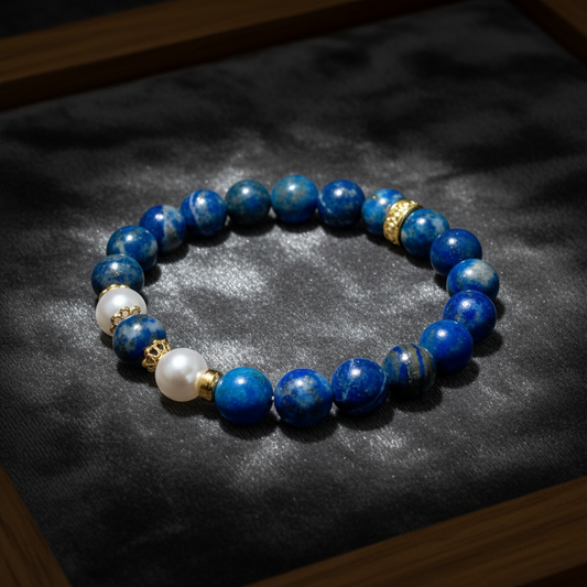 Lapis Lazuli & Pearl Bracelet | Oriental Elegance | Fortune & Protection