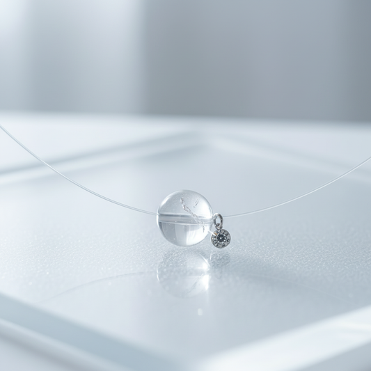 Crystal Energy Necklace Amethyst & Clear Quartz Invisible Line Necklace | S925 Silver Minimalist Crystal Pendant