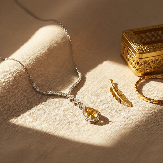 Natural Citrine S925 Silver Necklace | Elegant Teardrop Yellow Gem Pendant (7×9mm Main Stone)