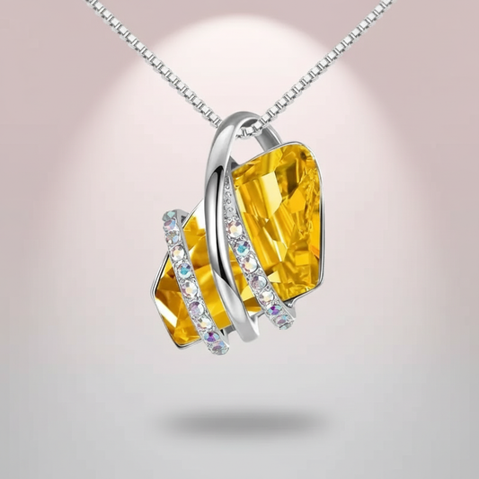 Citrine Yellow Birthstone Necklace in Rhodium-Plated Brass – November Birthstone Jewelry