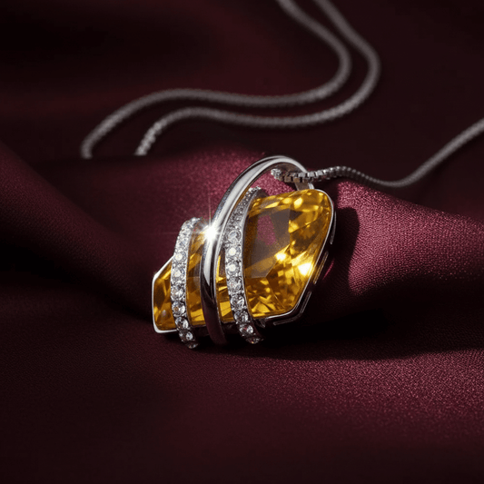 Citrine Yellow Birthstone Necklace in Rhodium-Plated Brass – November Birthstone Jewelry