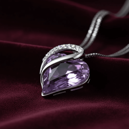 Infinity Love Birthstone Crystal Heart Necklace – June Alexandrite (Light Purple)