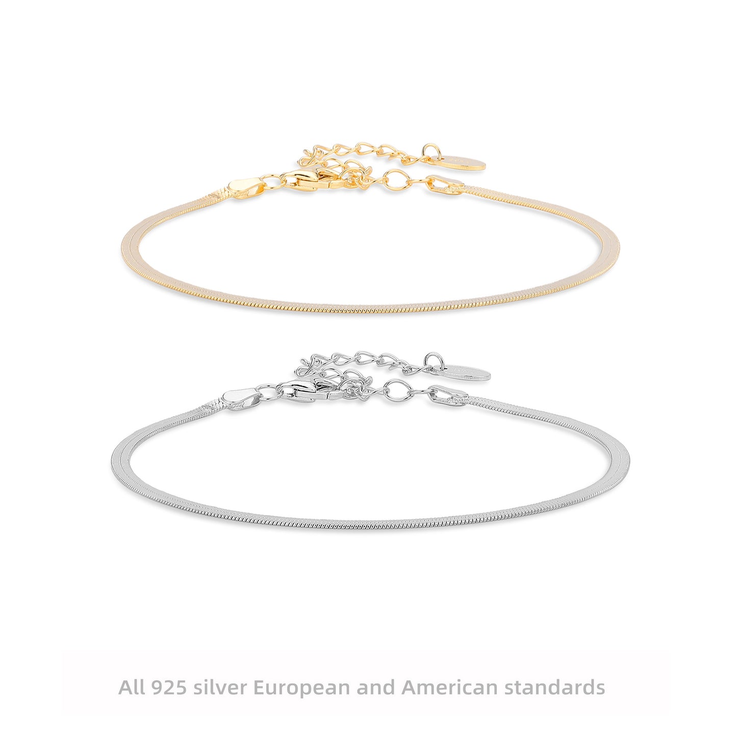 S925 Sterling Silver Flat Snake Blade Chain Bracelet | Minimalist Niche Design