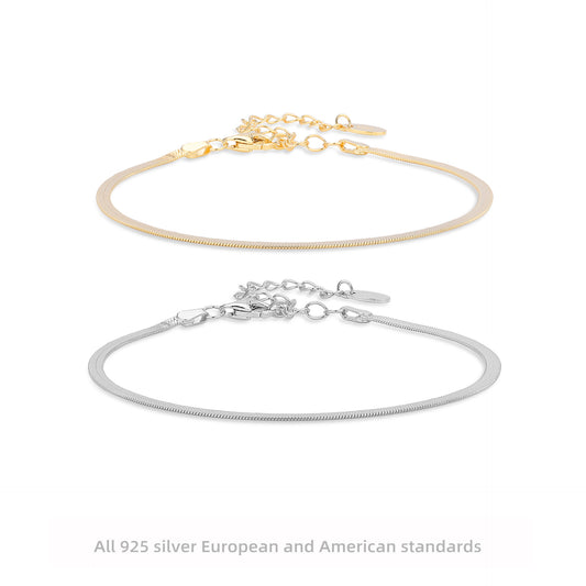 S925 Sterling Silver Flat Snake Blade Chain Bracelet | Minimalist Niche Design