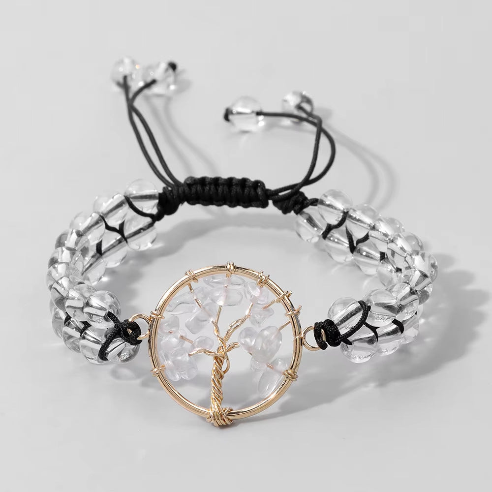 Handmade Crystal Bracelet | Amethyst / Clear Quartz Options, Tree of Life Pendant, Double Strand Design