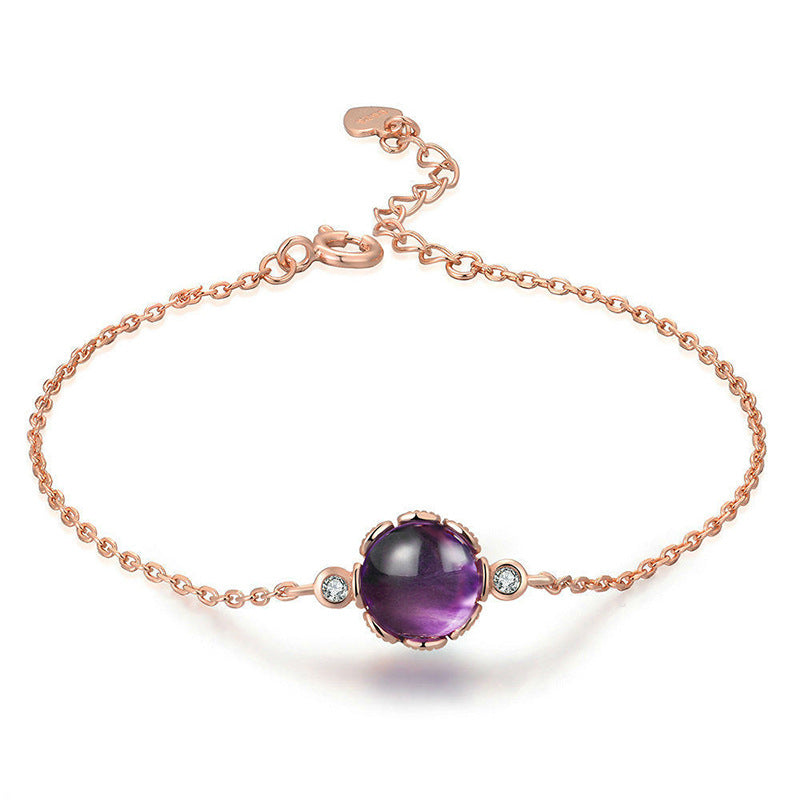 Round Amethyst Bracelet | 18K Rose Gold Plated, Elegant Minimalist Design