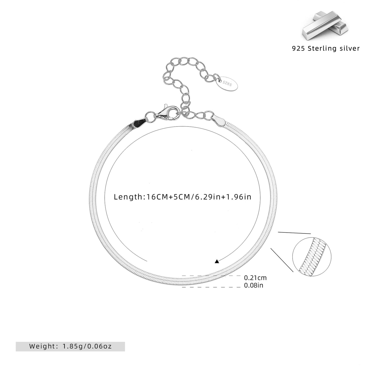 S925 Sterling Silver Flat Snake Blade Chain Bracelet | Minimalist Niche Design