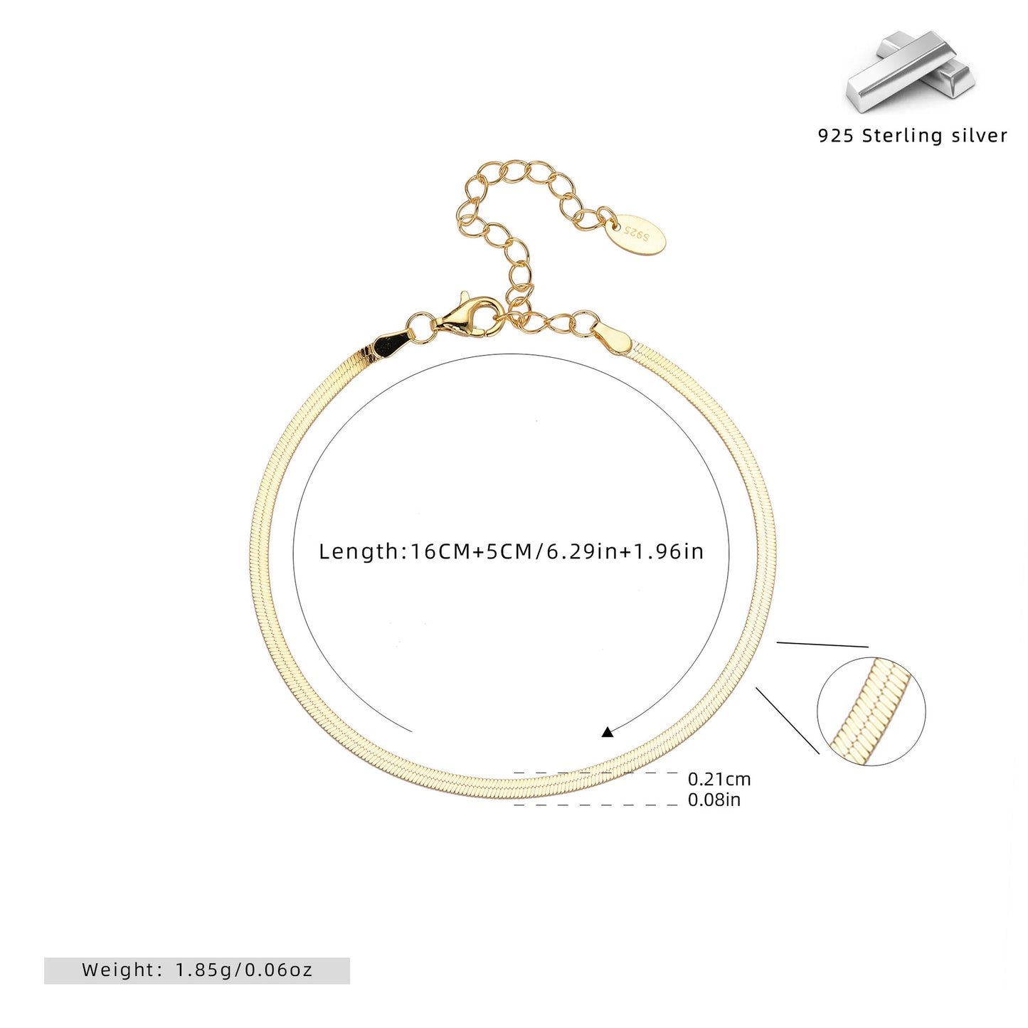 S925 Sterling Silver Flat Snake Blade Chain Bracelet | Minimalist Niche Design