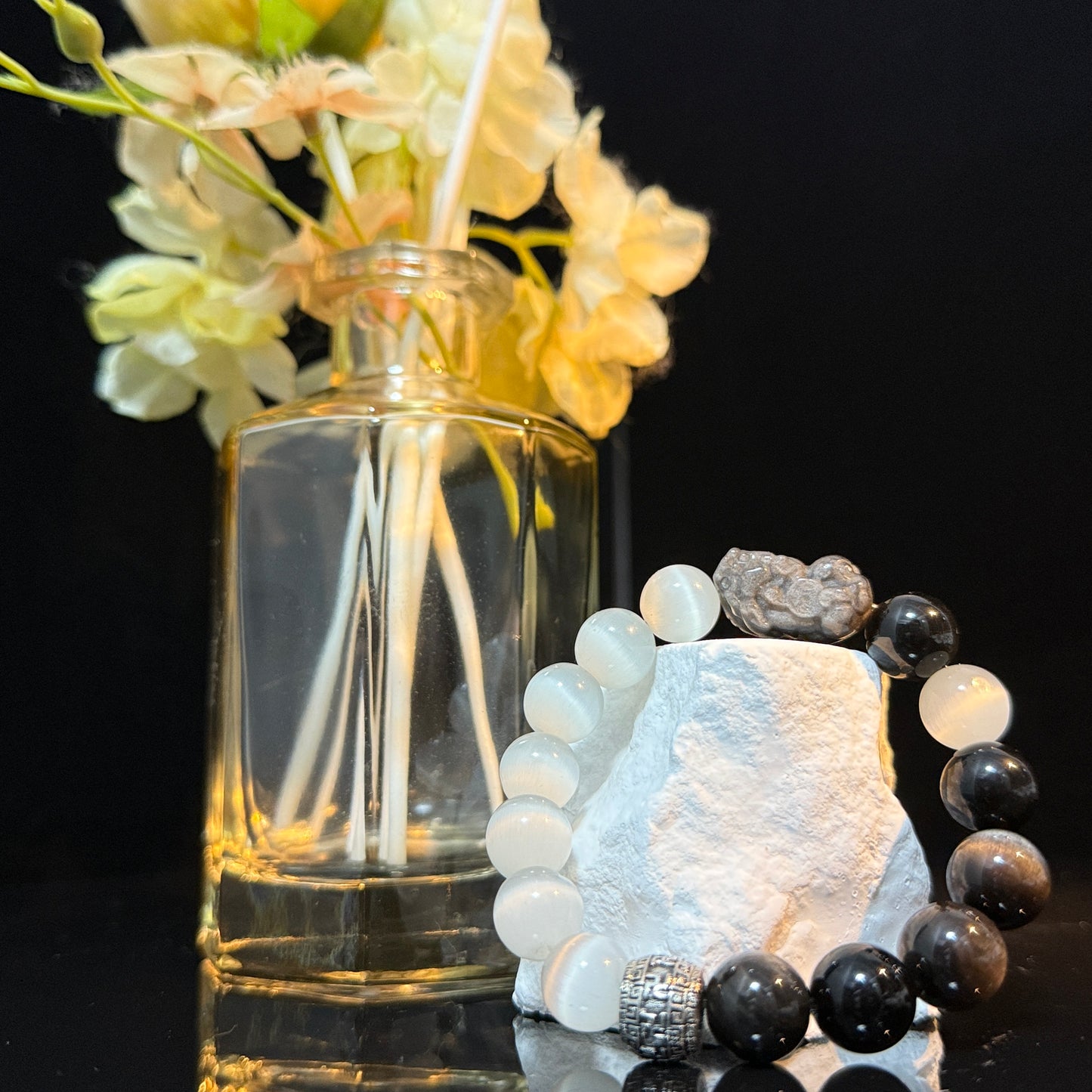 obsidian bracelet, moonstone bracelet, protection jewelry, spiritual bracelet