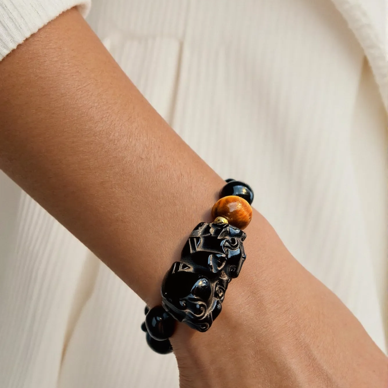 Obsidian &  Pi Xiu Bracelet – Protection, Balance & Good FortuneTiger Eyes