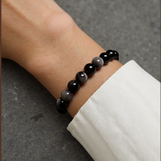 Natural Silver Obsidian Bracelet · Protection & Spiritual Energy