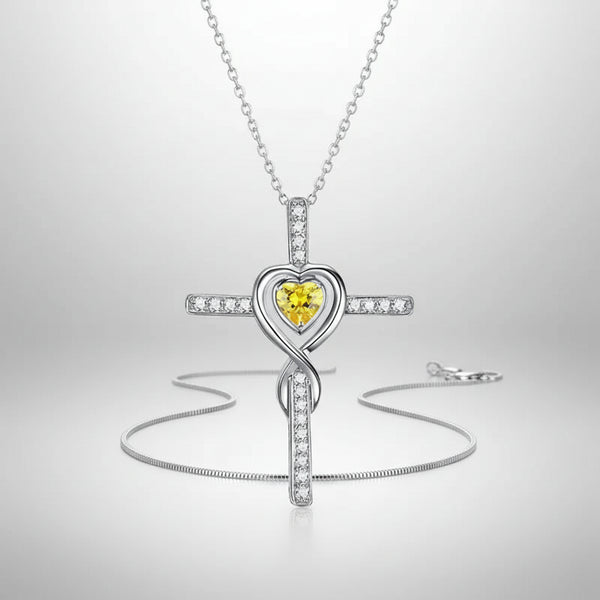 Eternal Love Citrine Heart Infinity Cross Necklace
