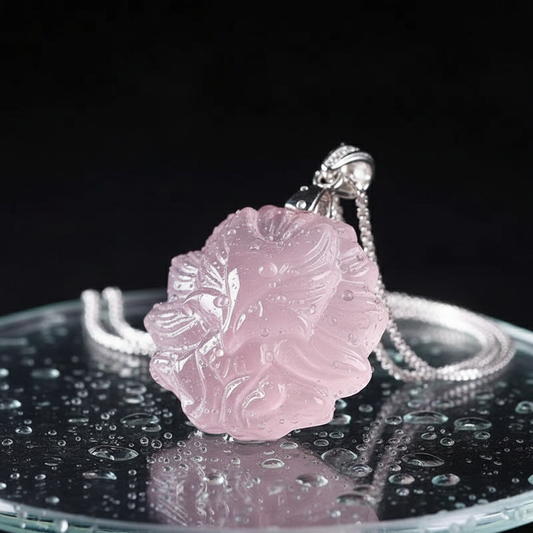 Natural Rose Quartz Fox Pendant Necklace | 925 Sterling Silver | 3D Carved Design