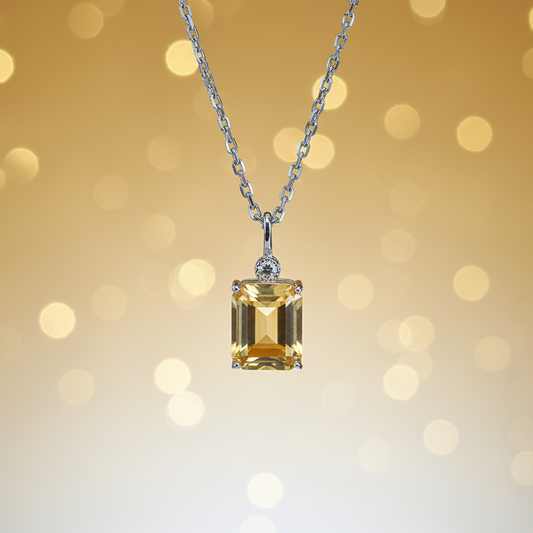 Natural Citrine Square Pendant Necklace in 925 Silver | Minimalist Elegant Design