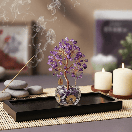 Natural Crystal Wish Tree | Amethyst, Citrine, Clear Quartz & Rose Quartz | Handmade Feng Shui Tree