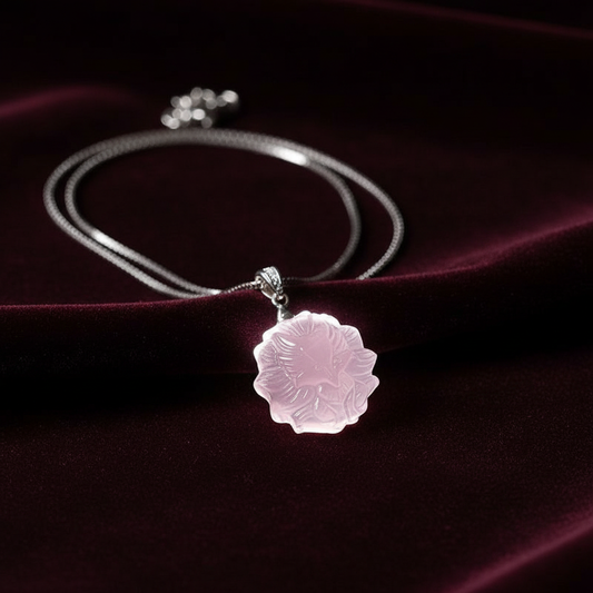 Natural Rose Quartz Fox Pendant Necklace | 925 Sterling Silver | 3D Carved Design