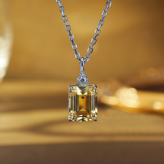 Natural Citrine Square Pendant Necklace in 925 Silver | Minimalist Elegant Design