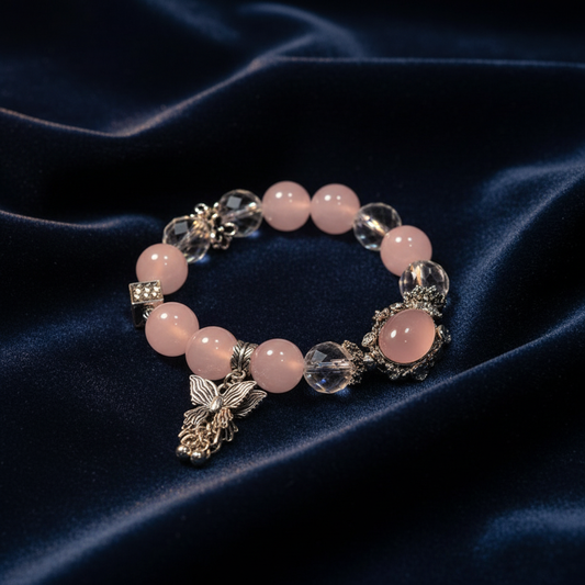 Original Rose Quartz Magic Box Bracelet | Natural Pink Crystal with Faceted Clear Quartz & Butterfly