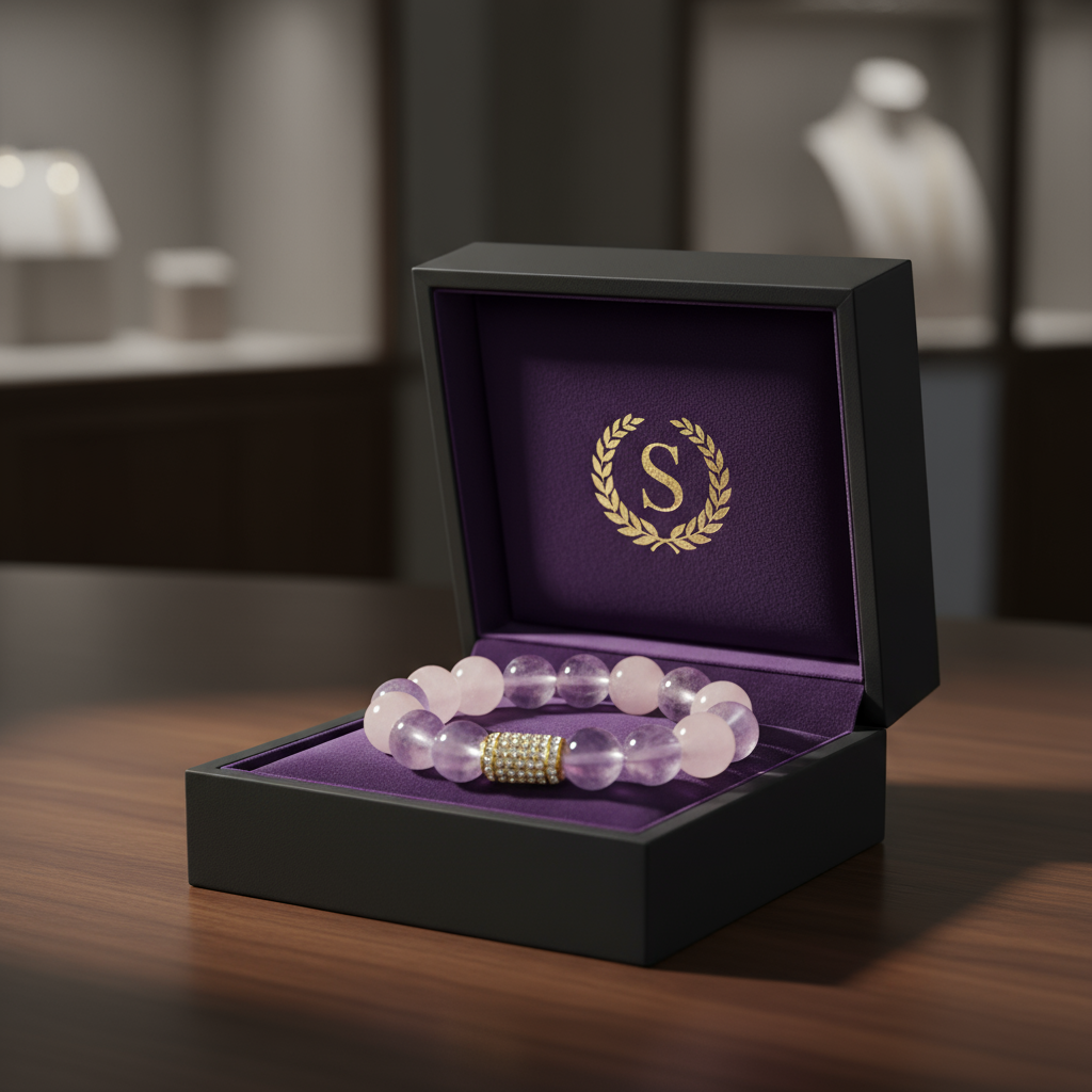 Amethyst & Rose Quartz Energy Bracelet Ninefold Purple Flame