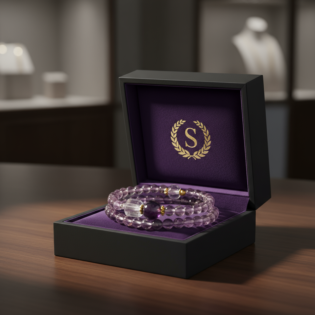 Amethyst Energy Bracelet – Double Layer with Clear Quartz and Gold Accents