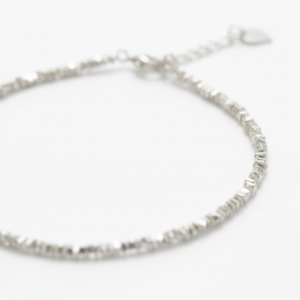✨ Niche Design Sterling Silver Bracelet – Fragmented Silver Beads, Minimalist Adjustable Chain