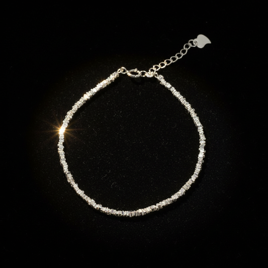 ✨ Niche Design Sterling Silver Bracelet – Fragmented Silver Beads, Minimalist Adjustable Chain