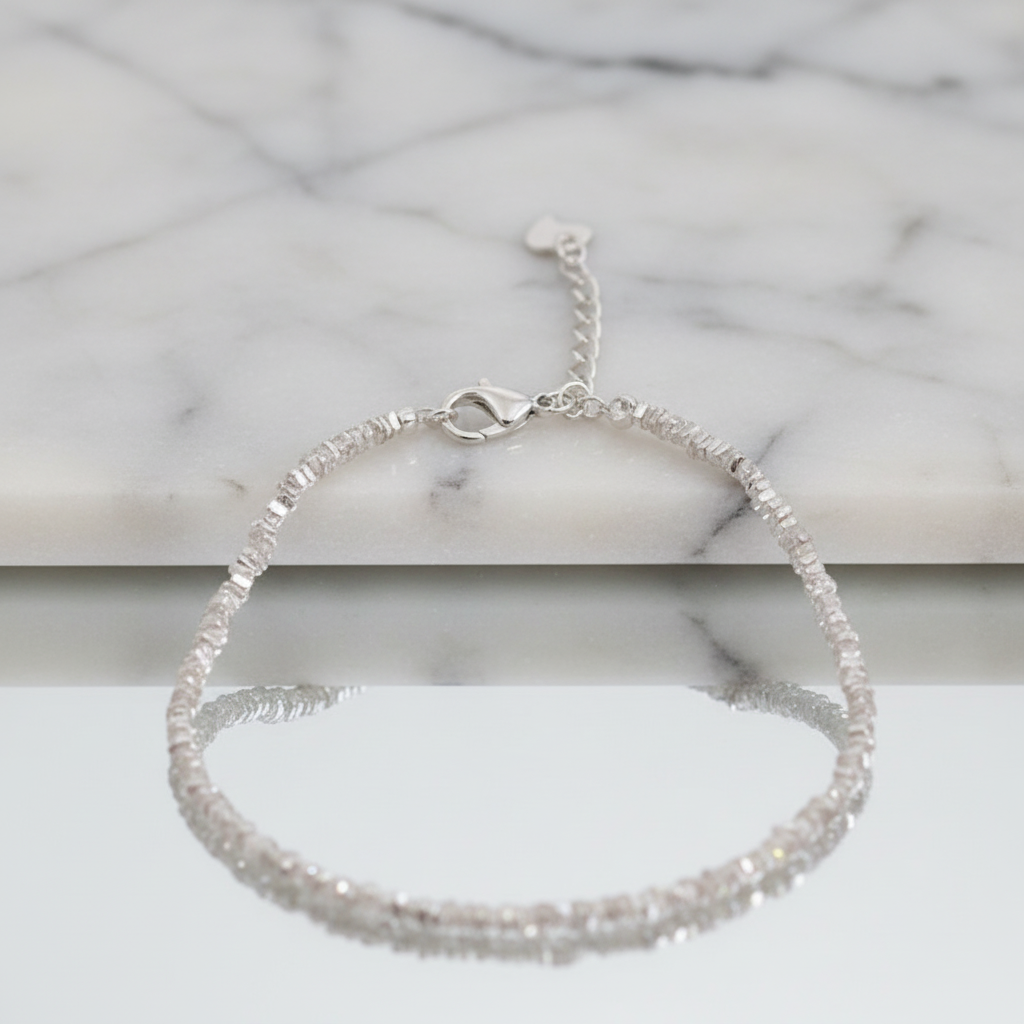✨ Niche Design Sterling Silver Bracelet – Fragmented Silver Beads, Minimalist Adjustable Chain