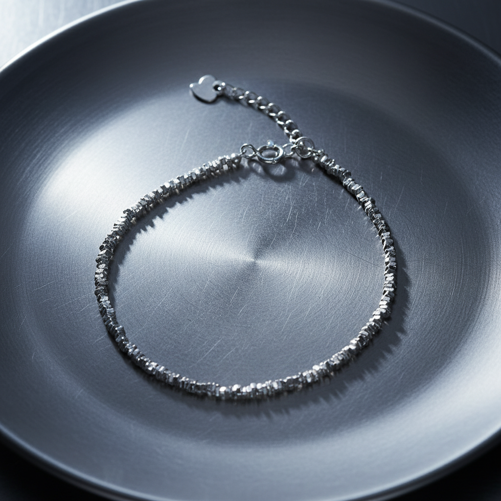 ✨ Niche Design Sterling Silver Bracelet – Fragmented Silver Beads, Minimalist Adjustable Chain